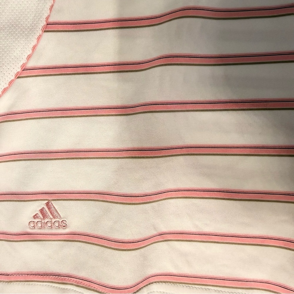 Adidas Women’s ClimaCool Golf Polo Shirt Size M White Pink Striped New with Tags - Picture 7 of 10